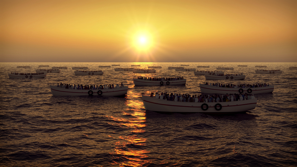 Many Boats on Sunset