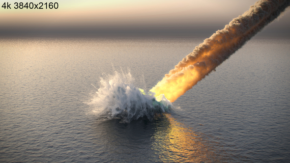 Meteor Falling to Ocean 4k