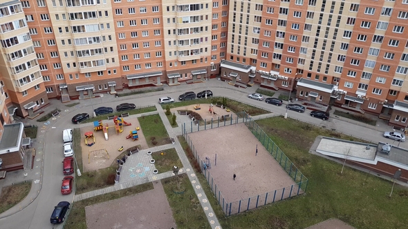 Courtyard of Residential Building in Moscow, Russia.
