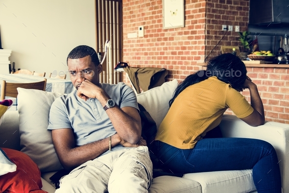 Black couple fighting and depressed - Stock Photo - Images