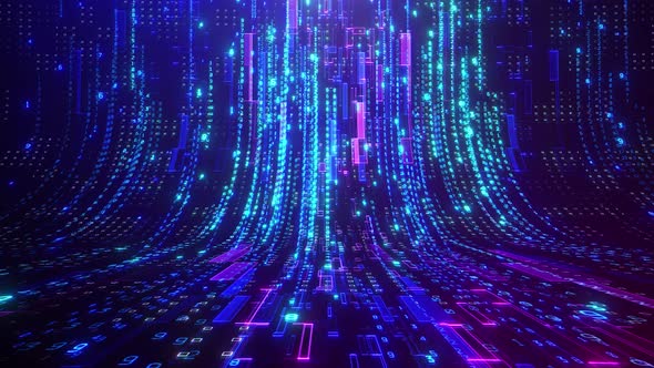 Abstract Technology Background. Binary data and streaming code. 3d rendering