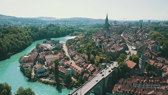 Aerial Footage Over the City of Bern  Approaching