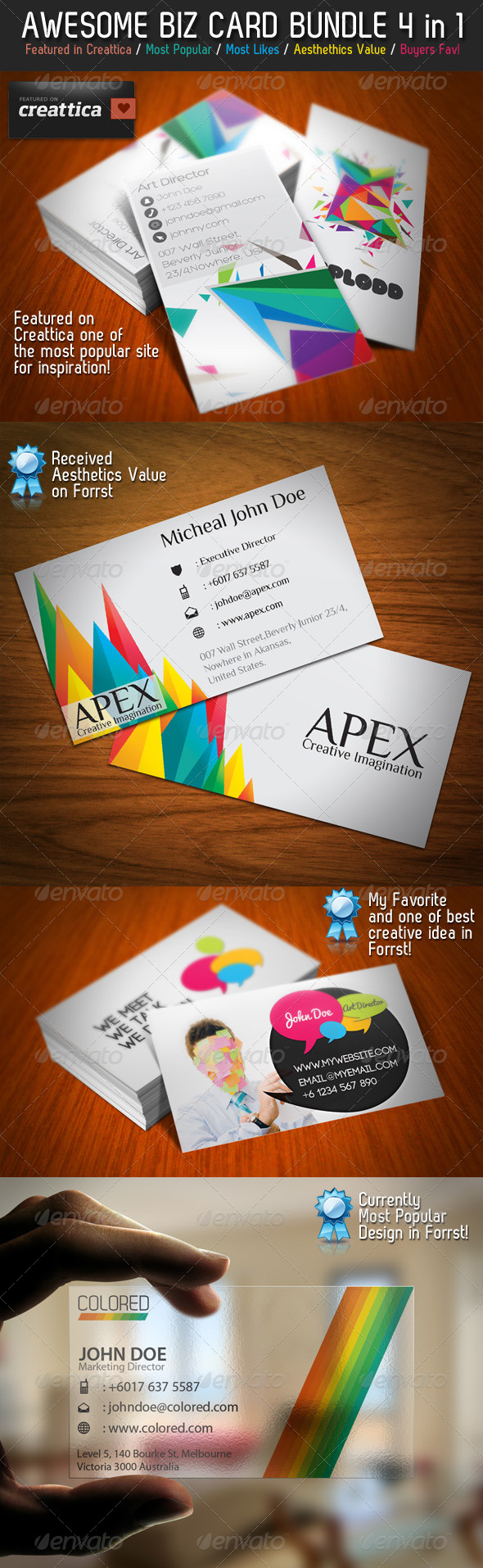 Colorful Business Card Bundle 4 in 1 - Creative Business Cards