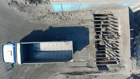 The Dump Truck Unloads the Coal in Coal Absorption. Dumper Unload, the Quarry