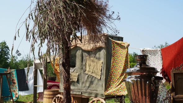 Rags Drying on the Clothesline in the Village