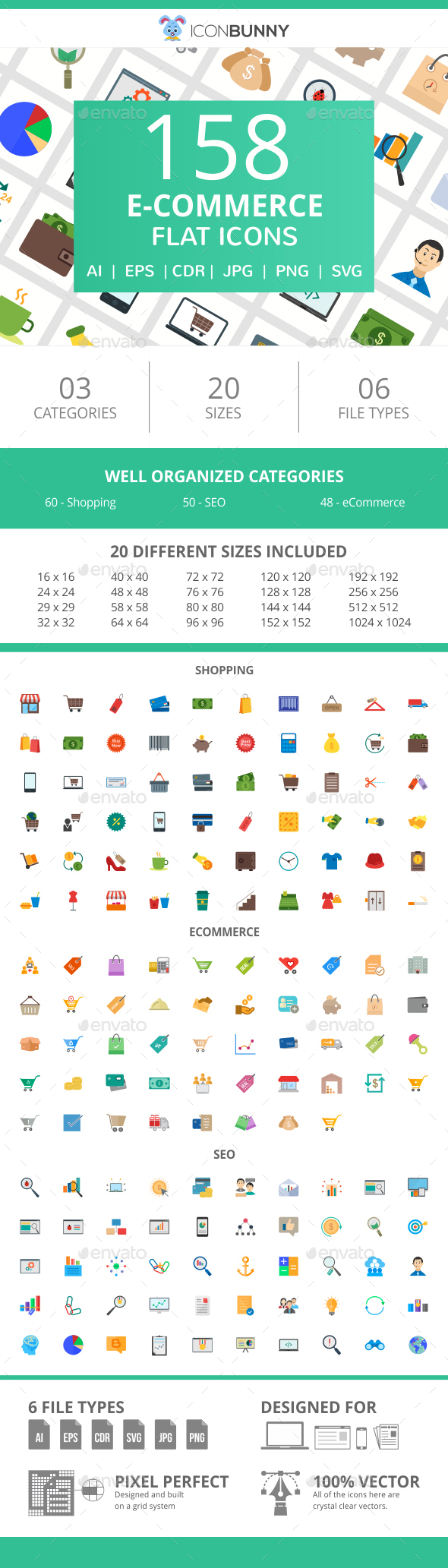 158 E-Commerce Flat Icons - Icons