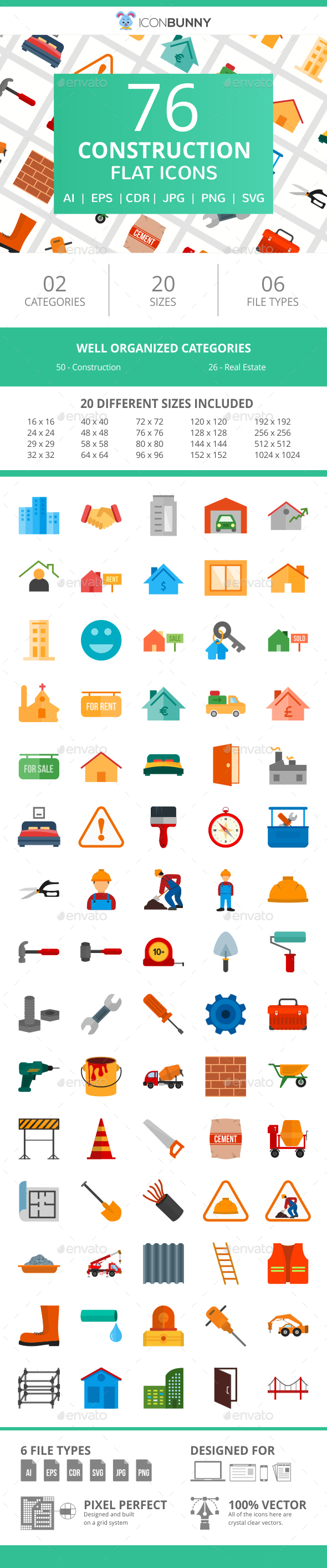 76 Construction Flat Icons - Icons