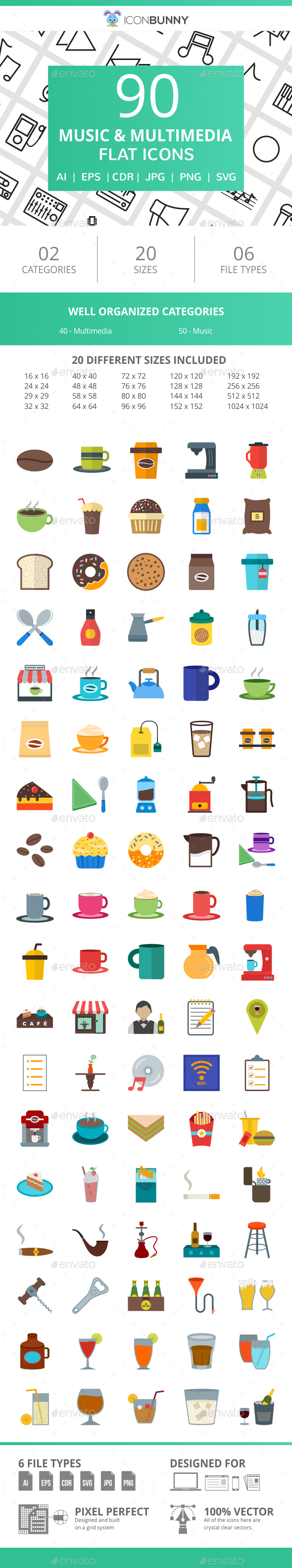 90 Coffee & Cafe Flat Icons - Icons