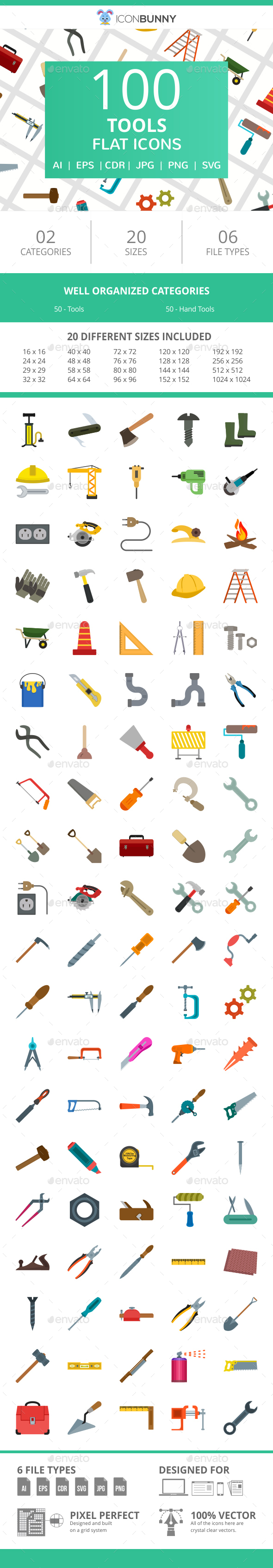 100 Tools Flat Icons - Icons