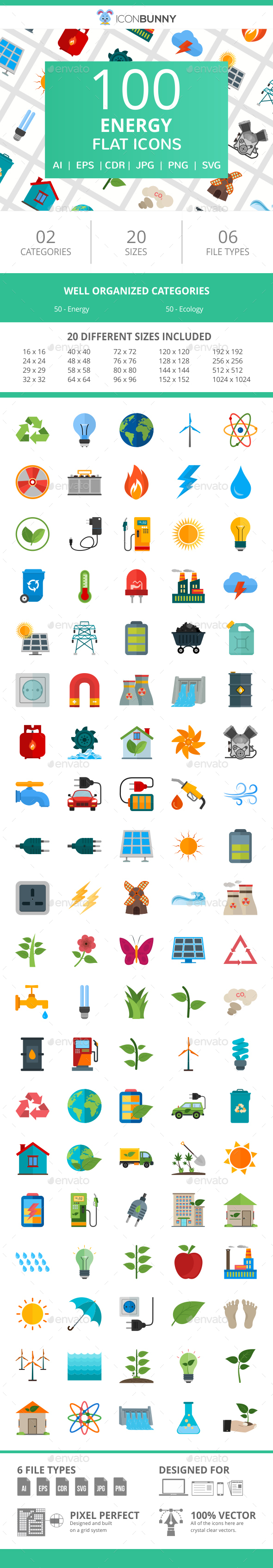 100 Energy Flat Icons - Icons