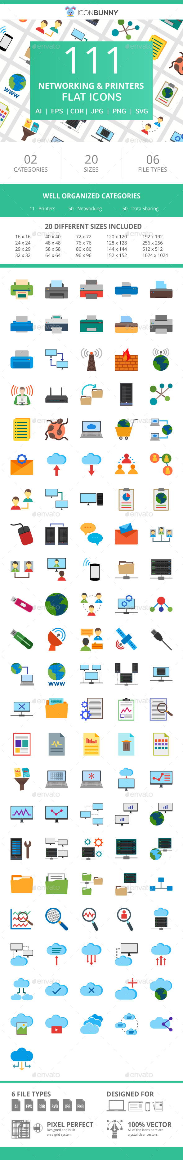 111 Networking & Printers Flat Icons - Icons