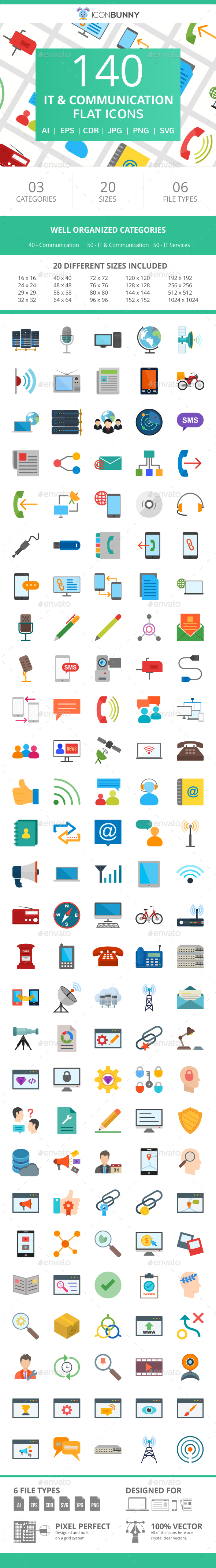 141 IT & Communication Flat Icons - Icons