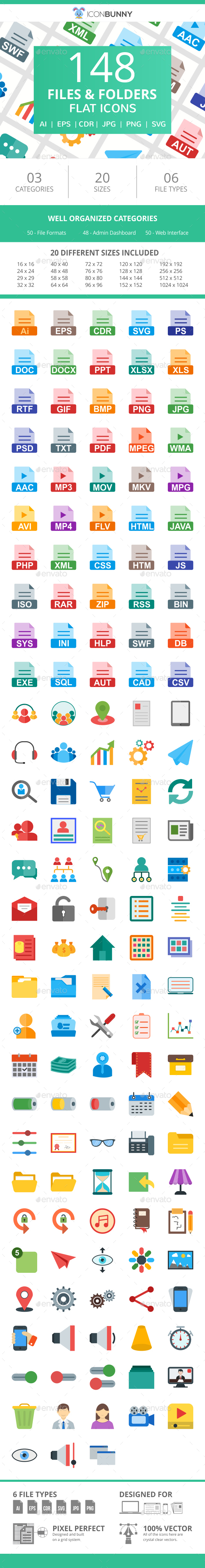 148 Files & Folders Flat Icons - Icons