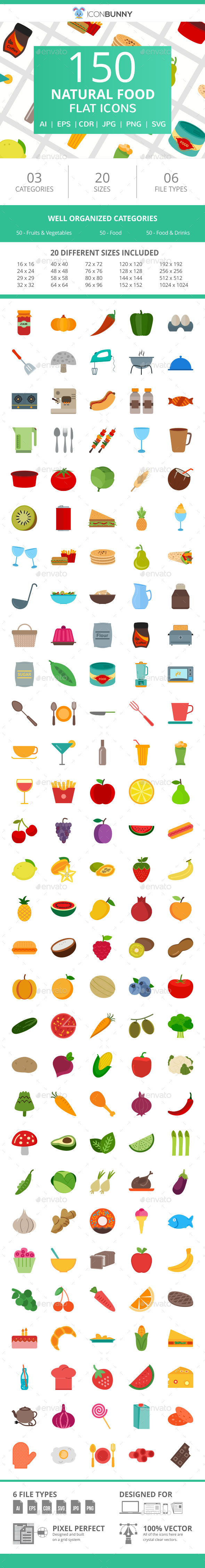 150 Natural Food Flat Icons - Icons