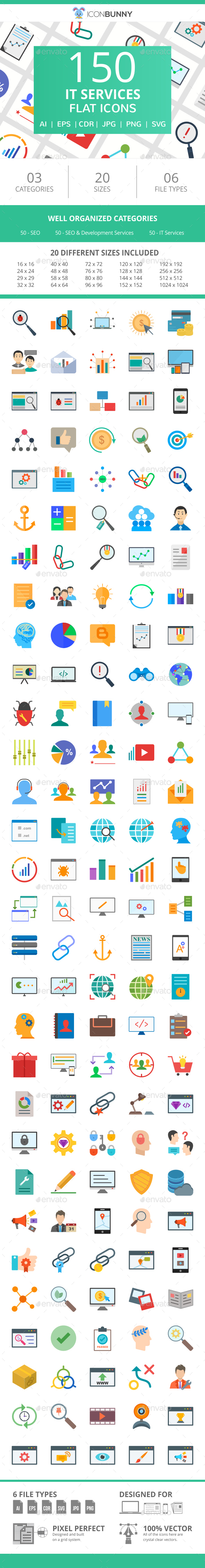 150 IT Services Flat Icons - Icons