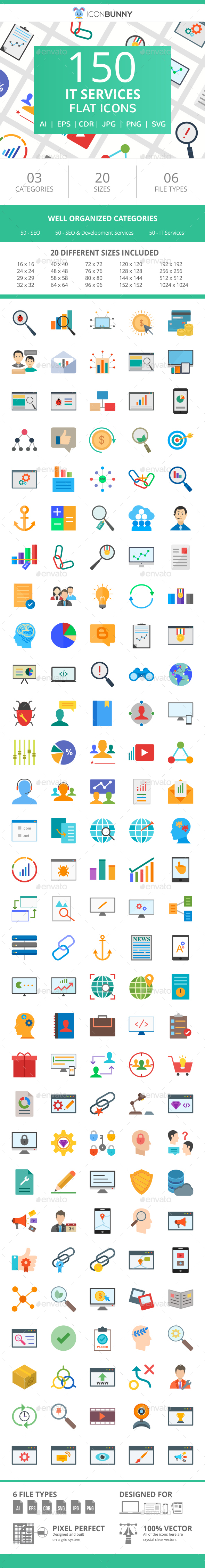 150 IT Services Flat Icons in Web Icons