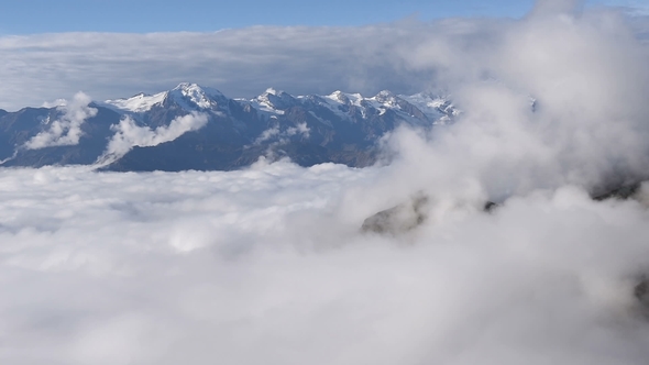 Mheer Mountain Filmed From Guli Pass. Mountains Filmed Higher Than Clouds. Upper Svaneti, Mestia
