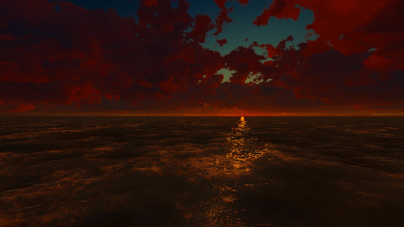 Sunset Ocean And Red Clouds