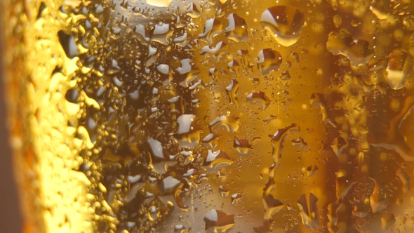 Cold Light Beer with Bubbles in a Glass and Condensate Drops alt