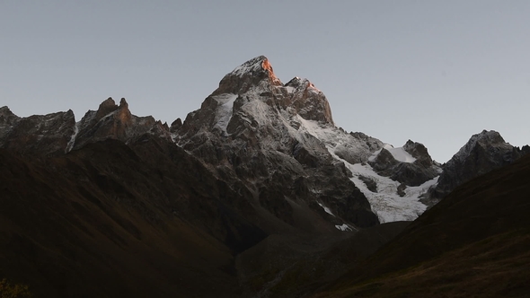 Amazingly Colourful Sunrise at Nice Touristic Place the Ushba Mountain near the Guli Pass alt