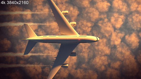 Passenger Plane Flying on Sunset 4k