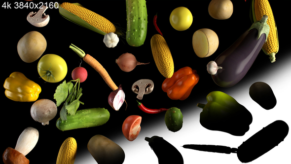 Vegetables Falling on Black 4k