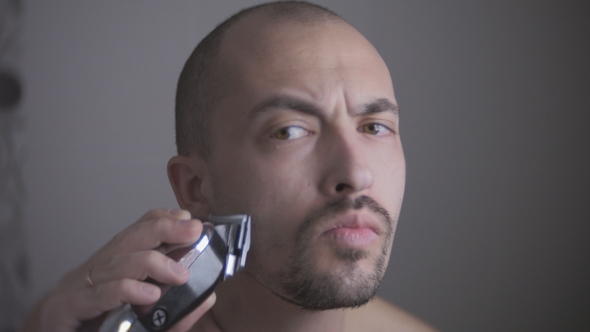 Male Carefully Shaving His Beard Off, Hair Grooming, Personal Hygiene alt