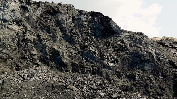 Panorama of the Coal Mine. View of the Quarry. Rolling Coal. Crumbling Anthracite