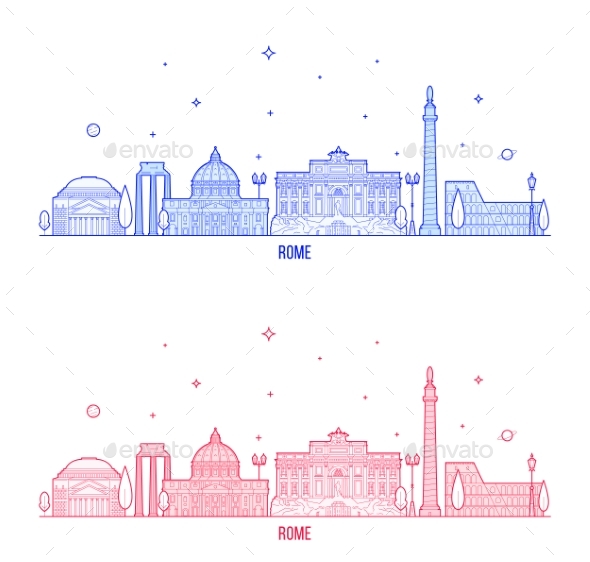 Rome Skyline Italy City Buildings Vector - Buildings Objects