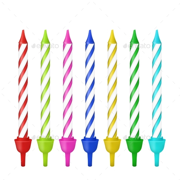 Vector Realistic Different Birthday Party Candles - Birthdays Seasons/Holidays