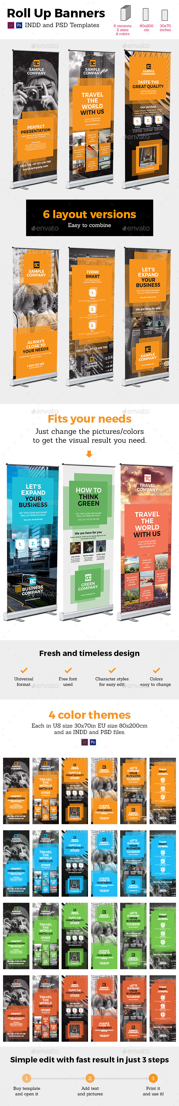 Square Style Rollup Stand Banner Display 24x InDesign and Photoshop Template - Signage Print Templates