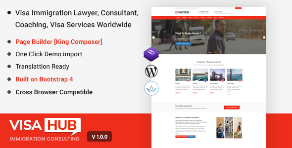VisaHub - Immigration Consulting WordPress Theme Free Download
