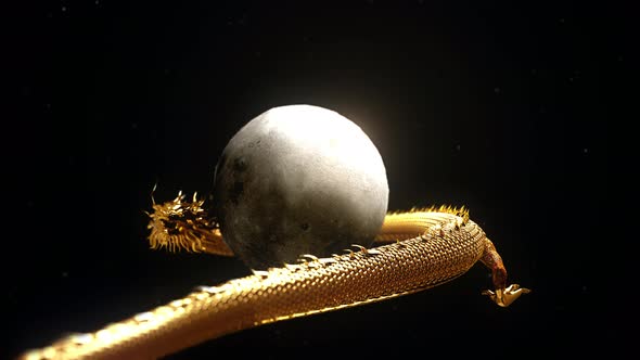 Gold chinese dragon around the moon.