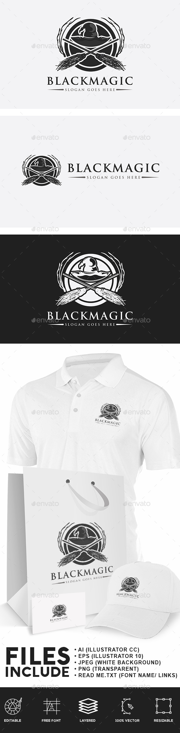 Black Magic Witches Logo - Objects Logo Templates