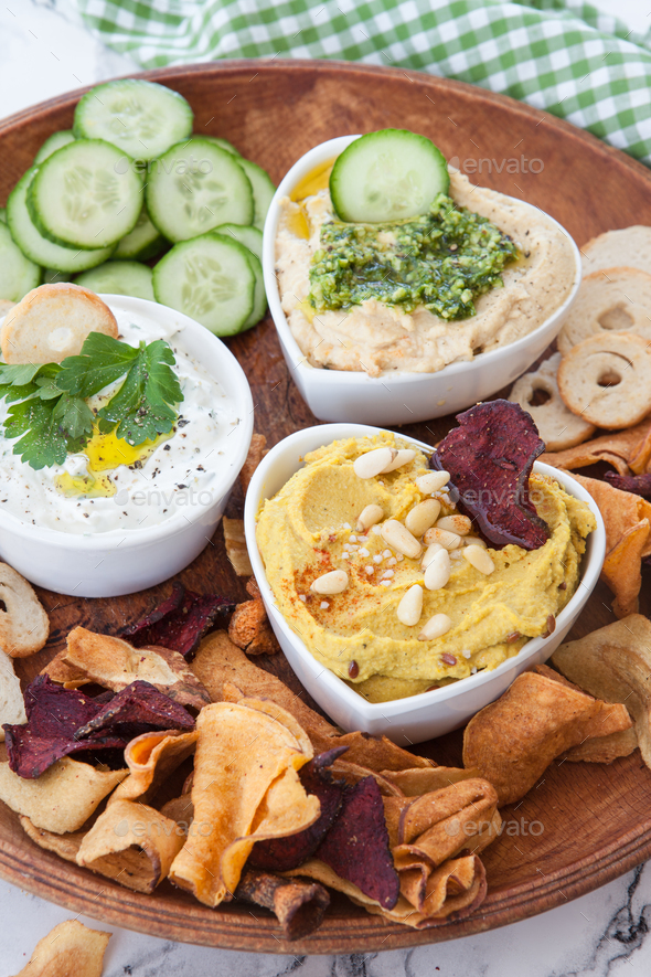 Hummus and vegetables chips Stock Photo by BarbaraNeveu PhotoDune