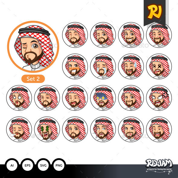 The Second Set of Saudi Arab Man Cartoon Character Design Avatars - People Characters