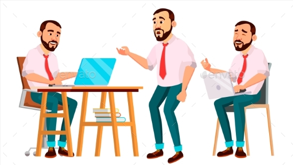 Office Worker Vector. Face Emotions, Various - People Characters