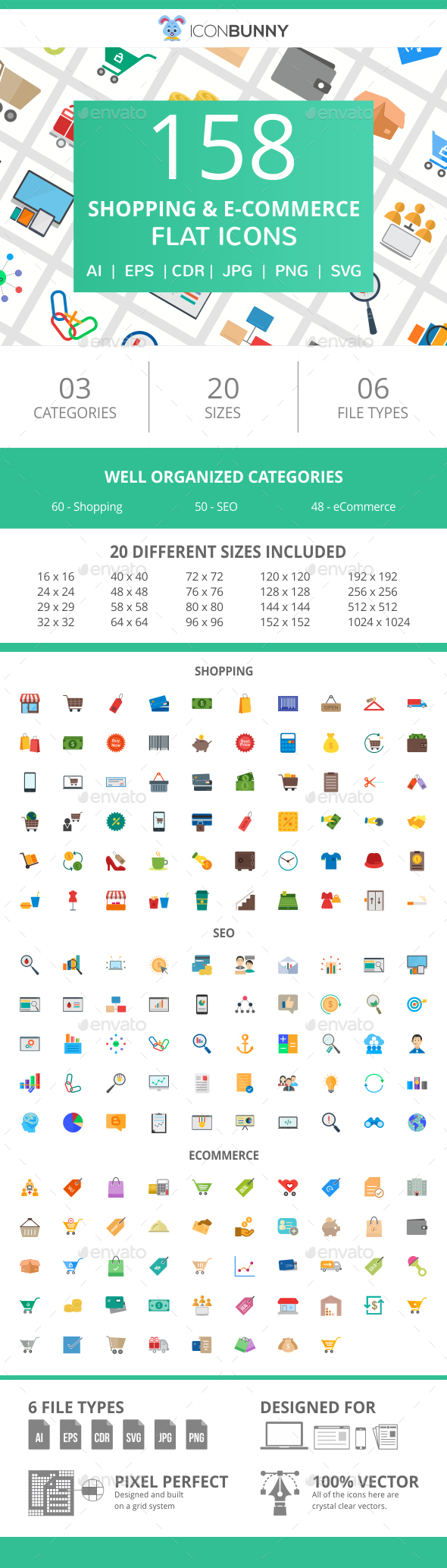 158 Shopping & E-Commerce Flat Icons - Icons