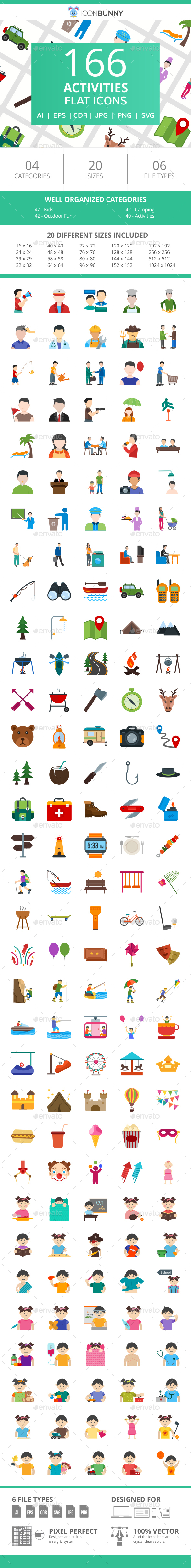 166 Activities Flat Icons - Icons
