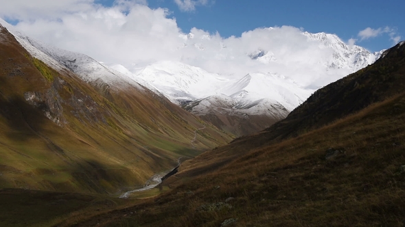Amazing Touristic Place Ushguli Located at the Foot of Shkhara, One of the Highest Caucasian Summits