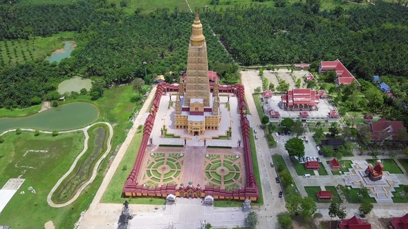 Bang Tong Golden Pagoda Temple in Krabi Province, Thailand. Aerial View alt
