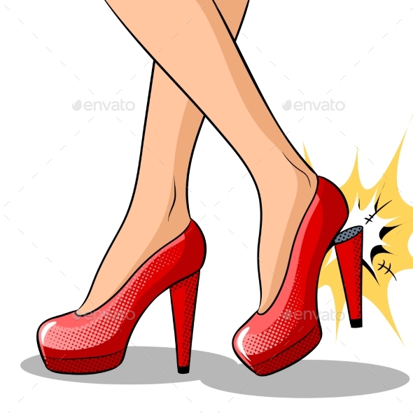 Woman Broke Heel on Her Red Shoes Pop Art Vector - Miscellaneous Vectors