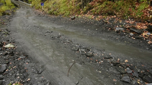 Car Riding on a Road To Ushguli, at the Foot of Shkhara, Community of Villages Located at the Head