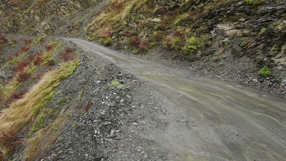 Car Riding on a Road To Ushguli, at the Foot of Shkhara, Community of Villages Located at the Head