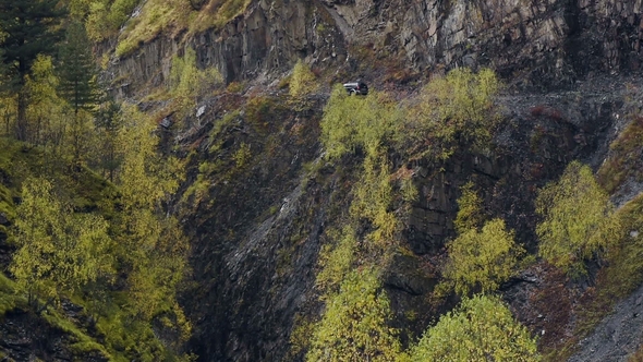 Car Riding on a Road To Ushguli, at the Foot of Shkhara, Community of Villages Located at the Head alt