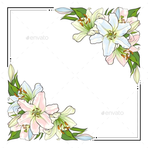 Square Frame Decorated with Hand-Drawn Lilies - Flowers & Plants Nature