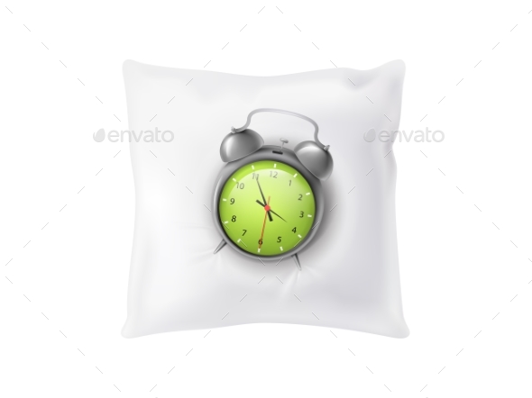 Vector Realistic Alarm Clock on Pillow - Man-made Objects Objects