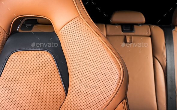 Part Of Red Leather Car Seat With The Unfocused Interior On Background Stock Photo By Gargantiopa - Red Leather Seats For Cars