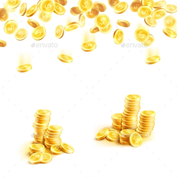Golden Rain of Money and Stack of Gold Coin Poster - Business Conceptual