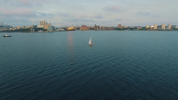 Yacht on the Sea at Sunset alt